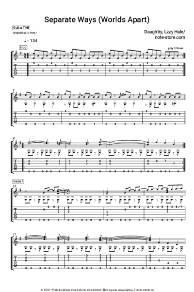 Ноты, аккорды Daughtry, Lzzy Hale - Separate Ways (Worlds Apart)