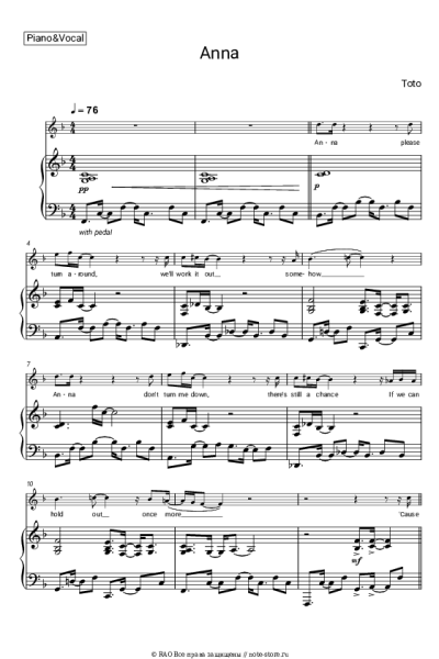 Ноты, аккорды Toto - Anna