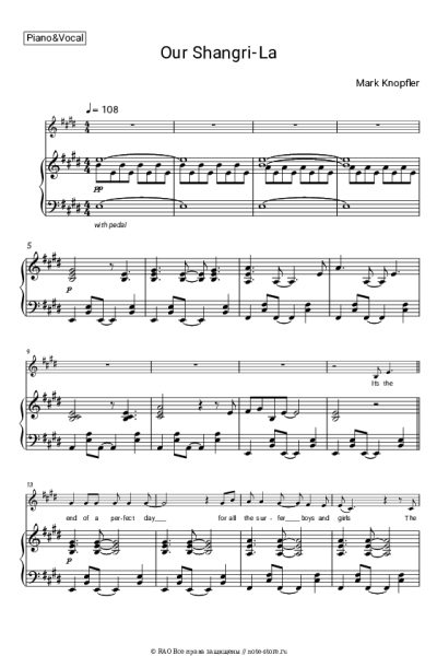 Ноты, аккорды Mark Knopfler - Our Shangri-La