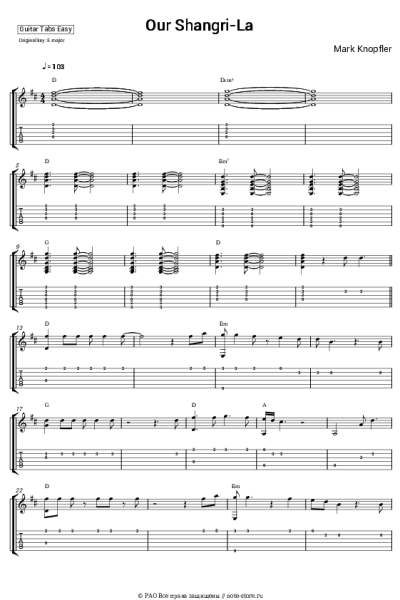 Ноты, аккорды Mark Knopfler - Our Shangri-La