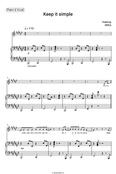 Ноты, аккорды Vianney, MIKA - Keep it Simple