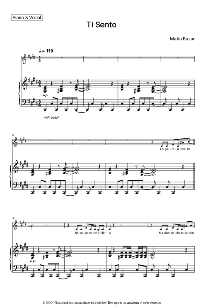Ноты, аккорды Matia Bazar - Ti Sento
