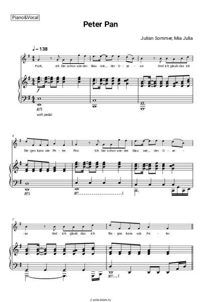 Ноты, аккорды Mia Julia, Julian Sommer - Peter Pan