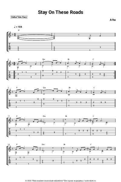 Ноты, аккорды A-ha - Stay On These Roads