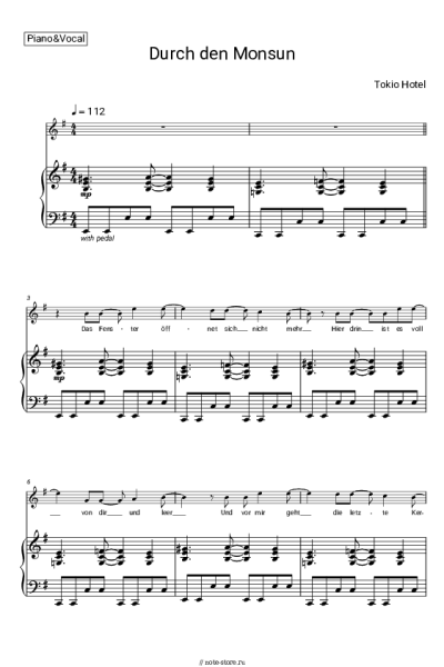 Ноты, аккорды Tokio Hotel - Durch Den Monsun