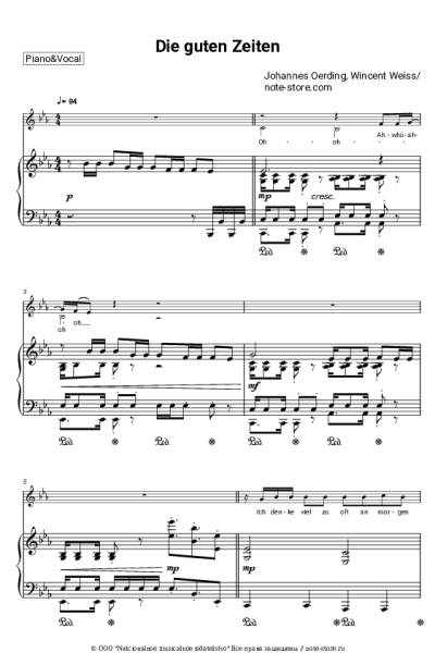 Ноты, аккорды Johannes Oerding, Wincent Weiss - Die guten Zeiten