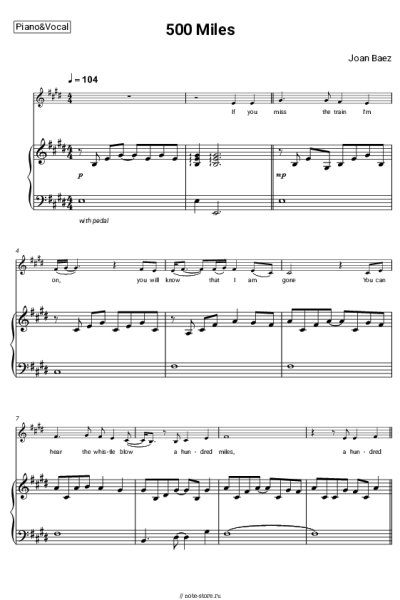 Ноты, аккорды Joan Baez - 500 Miles
