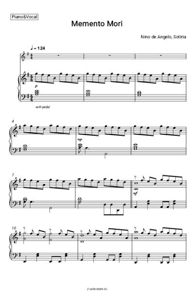 Ноты, аккорды Nino de Angelo, Sotiria - Memento Mori