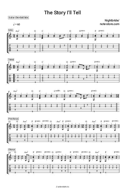 Ноты, аккорды Nightbirde - The Story I'll Tell