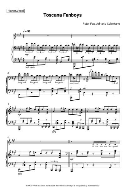 Ноты, аккорды Adriano Celentano, Peter Fox - Toscana Fanboys