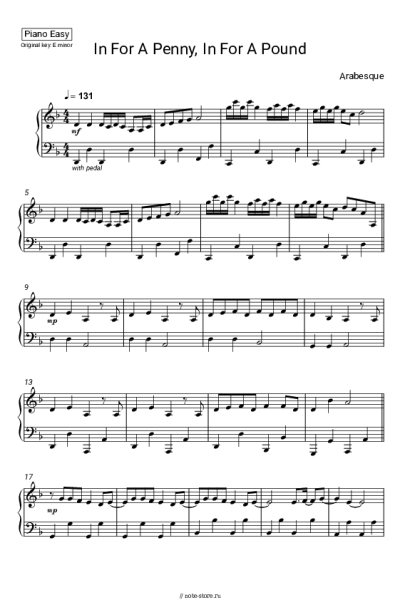 Ноты, аккорды Arabesque - In For A Penny, In For A Pound