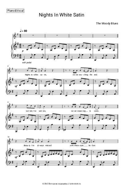 Ноты, аккорды The Moody Blues - Nights In White Satin