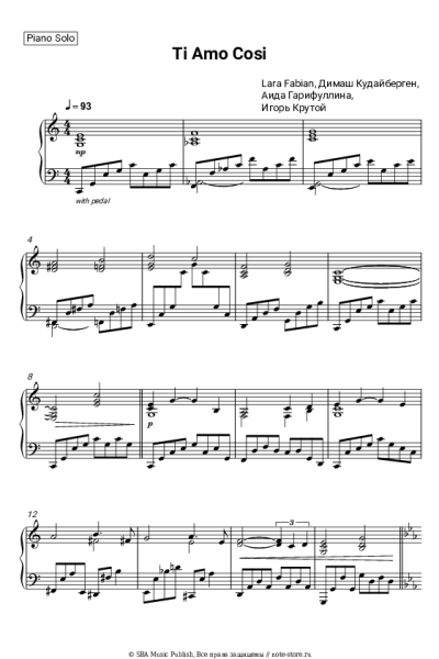 Ноты, аккорды Lara Fabian, Игорь Крутой, Димаш Кудайберген, Аида Гарифуллина - Ti Amo Cosi