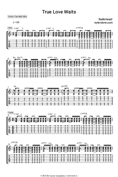 Ноты, аккорды Radiohead - True Love Waits