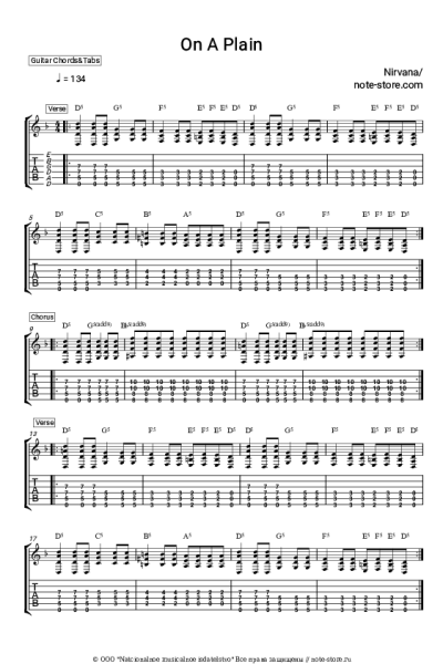 Ноты, аккорды Nirvana - On a Plain