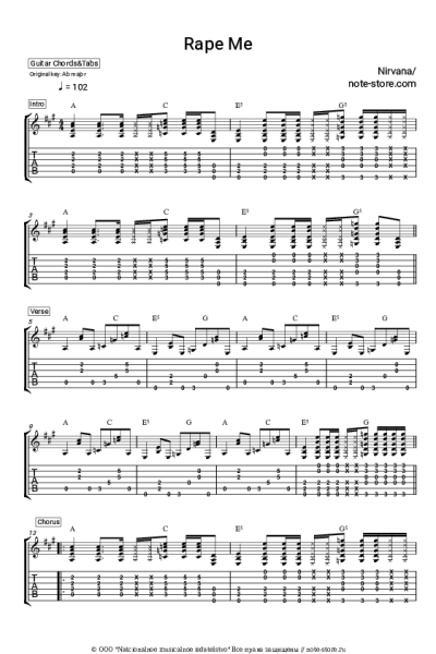 Ноты, аккорды Nirvana - Rape me