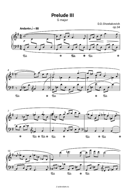 Ноты, аккорды Дмитрий Шостакович - Прелюдия Соль мажор, op.34 №3