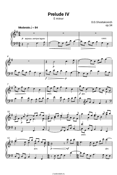 Ноты, аккорды Дмитрий Шостакович - Прелюдия Ми минор, op.34 №4