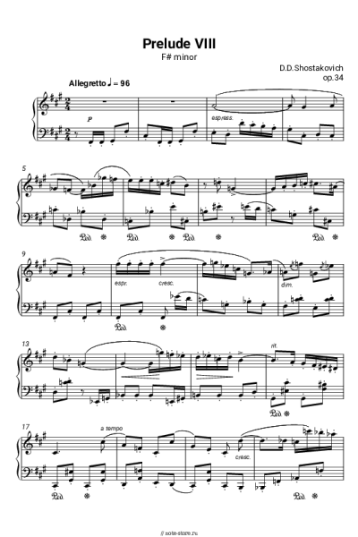 Ноты, аккорды Дмитрий Шостакович - Прелюдия Фа-диез минор, op.34 №8