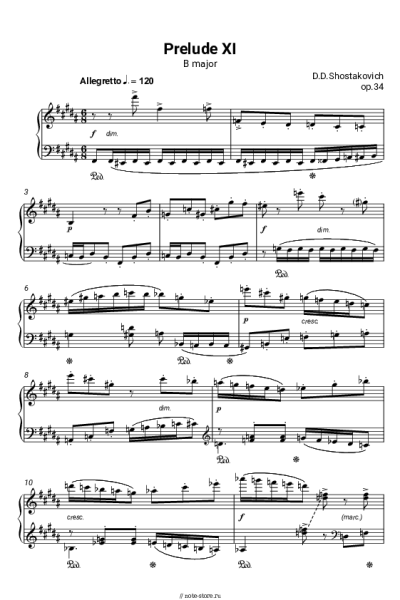 Ноты, аккорды Дмитрий Шостакович - Прелюдия Си мажор, op.34 №11