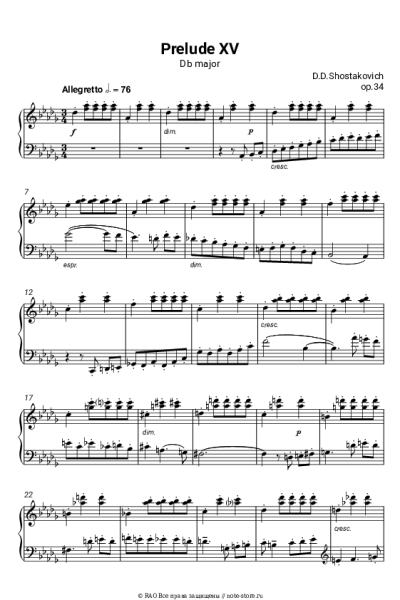 Ноты, аккорды Дмитрий Шостакович - Прелюдия Ре-бемоль мажор, op.34 №15