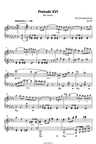 Ноты, аккорды Дмитрий Шостакович - Прелюдия Си-бемоль минор, op.34 №16