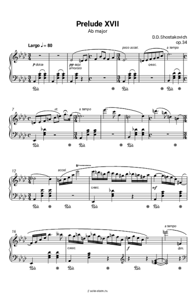 Ноты, аккорды Дмитрий Шостакович - Прелюдия Ля-бемоль мажор, op.34 №17
