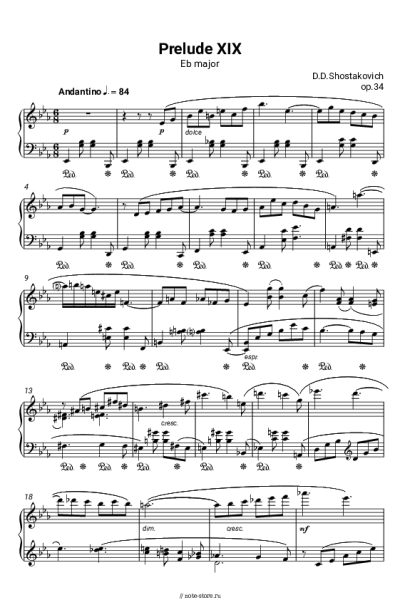 Ноты, аккорды Дмитрий Шостакович - Прелюдия Ми-бемоль мажор, op.34 №19