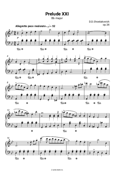 Ноты, аккорды Дмитрий Шостакович - Прелюдия Си-бемоль мажор, op.34 №21