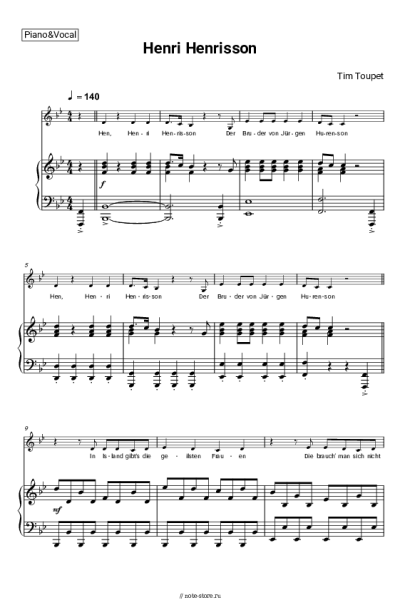 Ноты, аккорды Tim Toupet - Henri Henrisson