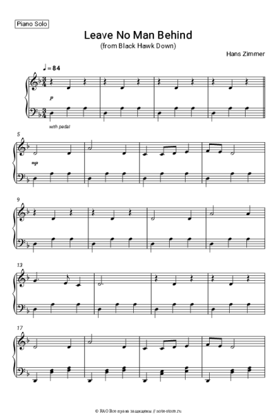 Ноты, аккорды Hans Zimmer - Leave No Man Behind (from Black Hawk Down)