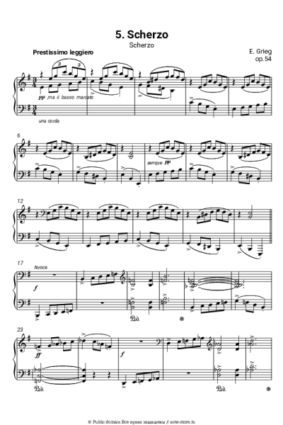 Ноты, аккорды Эдвард Григ - Лирические пьесы, op.54. №5 Scherzo