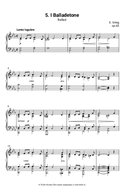 Ноты, аккорды Эдвард Григ - Лирические пьесы, op.65. №5 Ballad