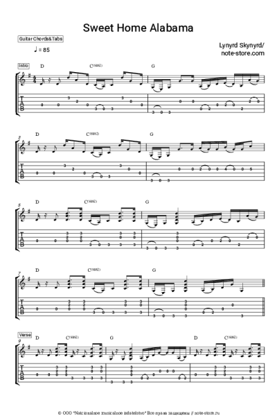 Ноты, аккорды Lynyrd Skynyrd - Sweet Home Alabama
