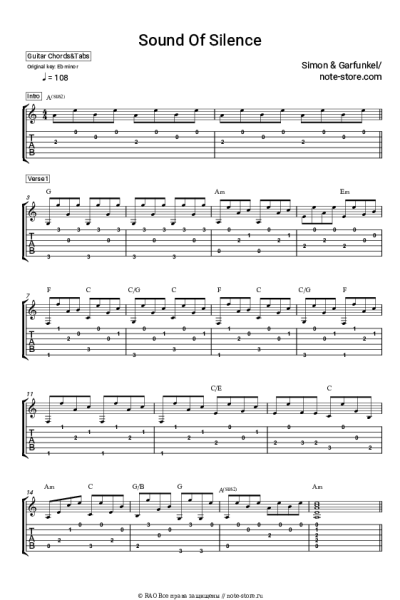 Ноты, аккорды Simon & Garfunkel - The Sound of Silence