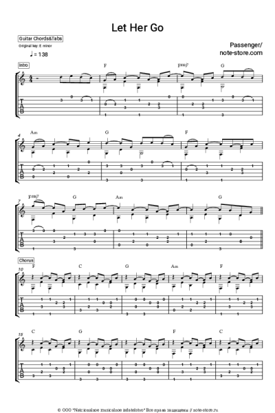 Ноты, аккорды Passenger - Let Her Go