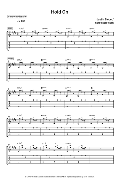 Ноты, аккорды Justin Bieber - Hold On