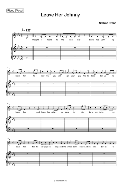Ноты, аккорды Nathan Evans - Leave Her Johnny