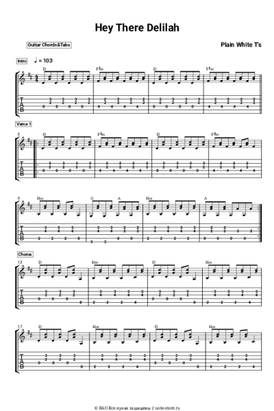 Ноты, аккорды Plain White T's - Hey There Delilah