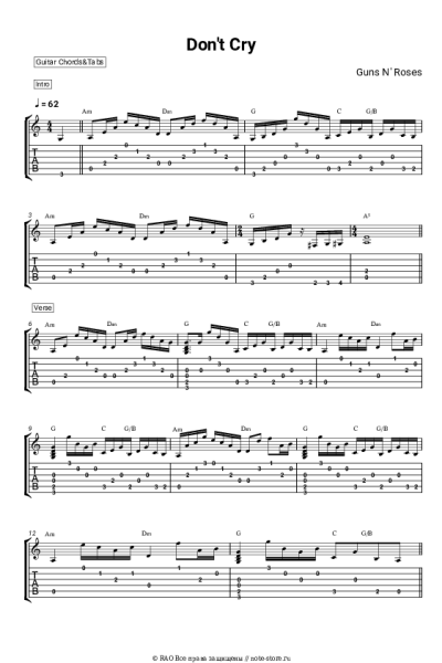 Ноты, аккорды Guns N' Roses - Don't Cry