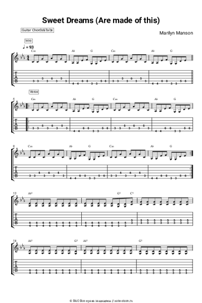 Ноты, аккорды Marilyn Manson - Sweet Dreams (Are Made of This)