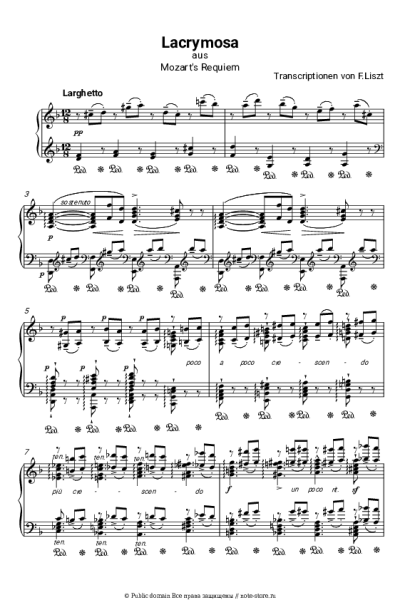 Ноты, аккорды Ференц (Франц) Лист - Lacrimosa aus Mozart's Requiem