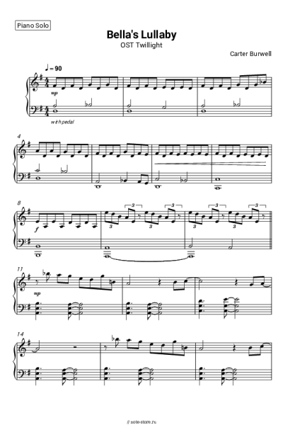 Ноты, аккорды Carter Burwell - Bella's Lullaby (OST Twilight)