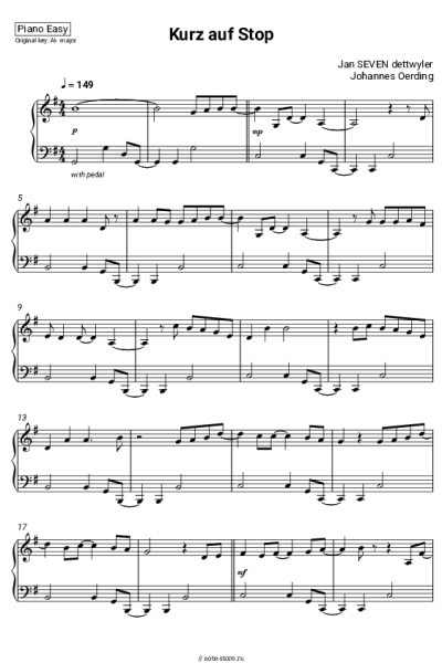 Ноты, аккорды Johannes Oerding, Jan SEVEN dettwyler - Kurz auf Stop