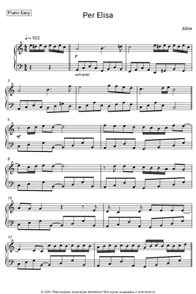 Ноты, аккорды Alice - Per Elisa