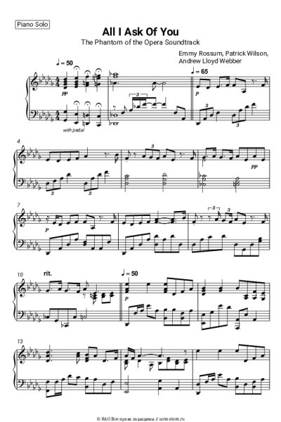 undefined Andrew Lloyd Webber, Emmy Rossum, Patrick Wilson - All I Ask Of You (The Phantom of the Opera Soundtrack)