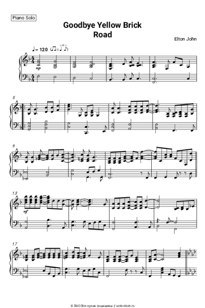 Ноты, аккорды Elton John - Goodbye Yellow Brick Road
