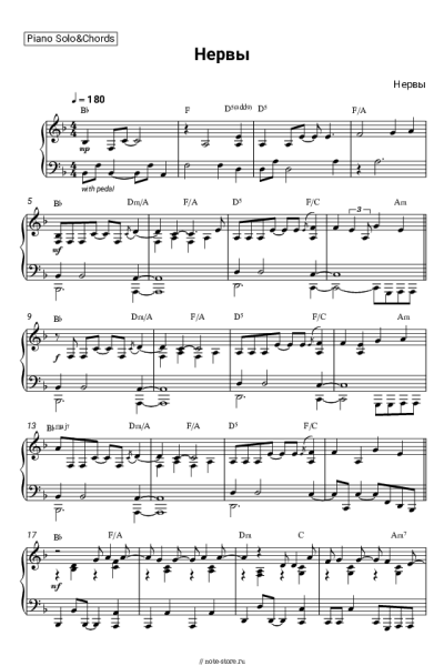 Ноты, аккорды Нервы - Нервы