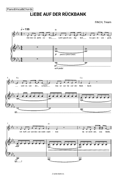 Ноты, аккорды FiNCH, Tream - LiEBE AUF DER RÜCKBANK