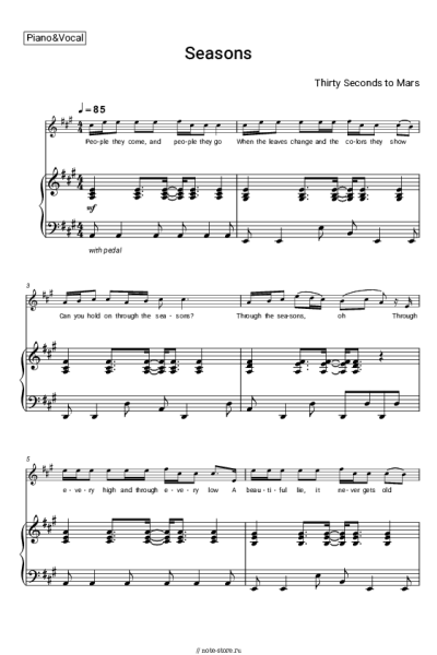 Ноты, аккорды Thirty Seconds to Mars - Seasons